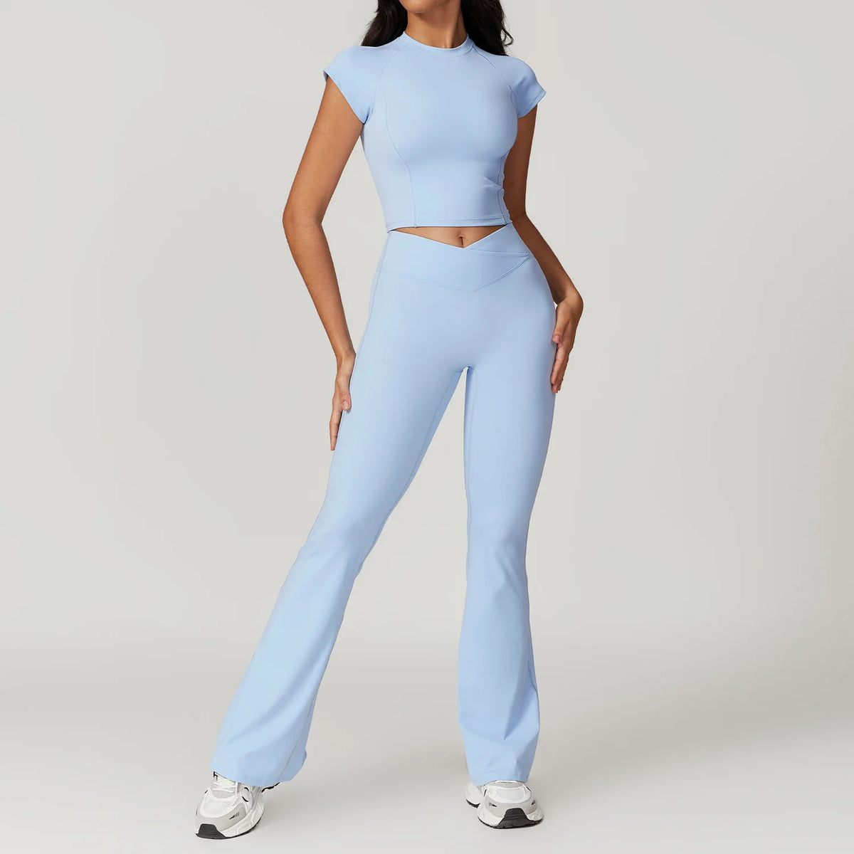 Hilda Women Fitness Short Sleeve Two Piece Sets