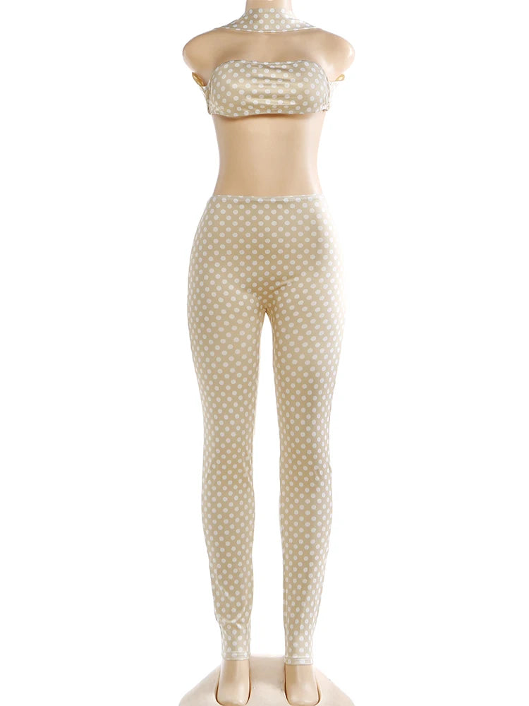 Cromwell Sexy Backless Halter Tank Matching Streetwear Stretch Outfits Set