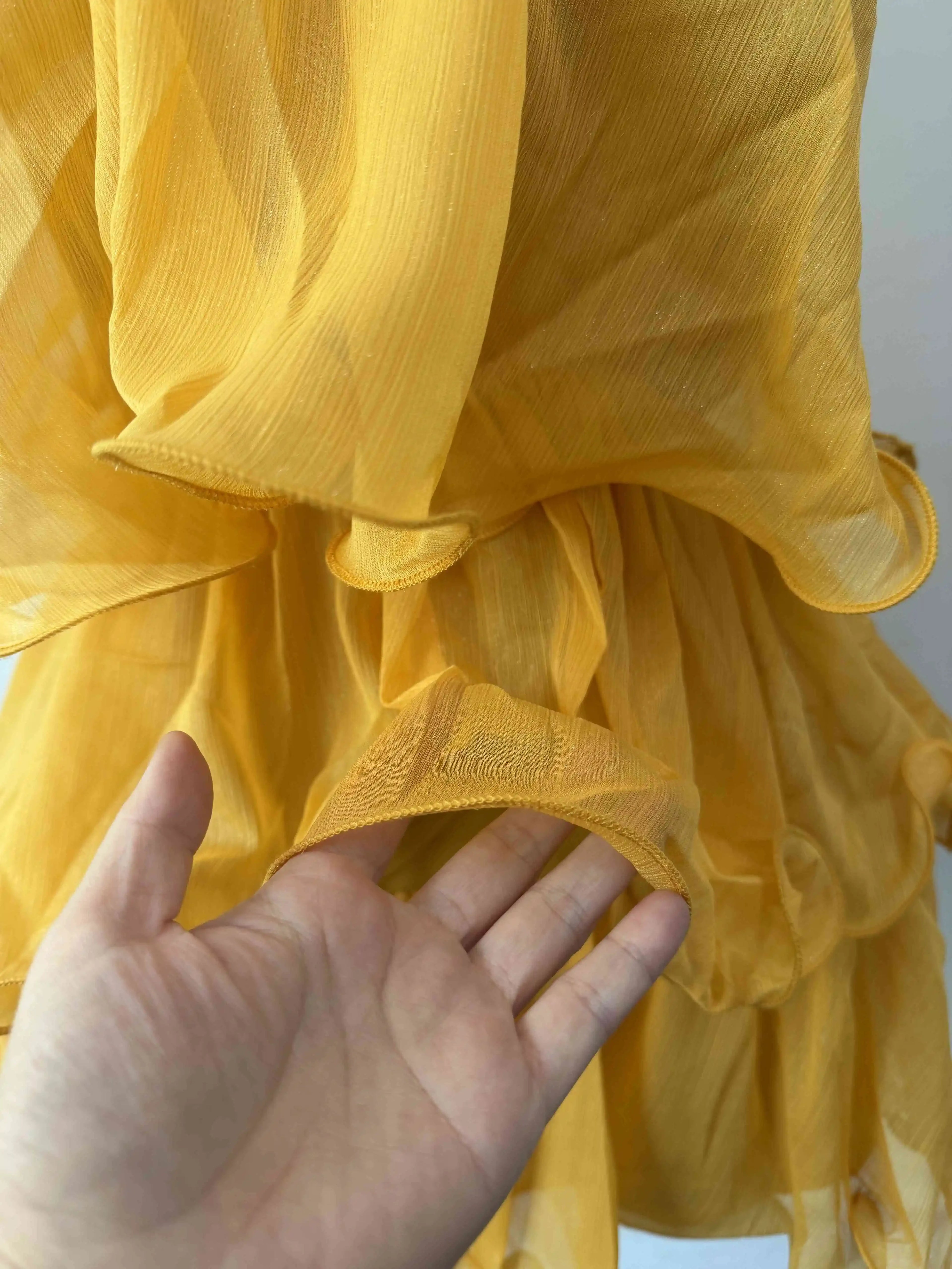 Constable Hook Backless Yellow Holiday Halter  Ruffles Tiered Mini Beach Dress