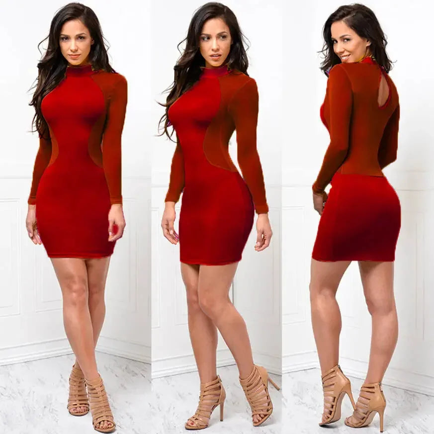 London Casual Long Sleeve O Neck Backless Sexy Lace See Though Mini Dress