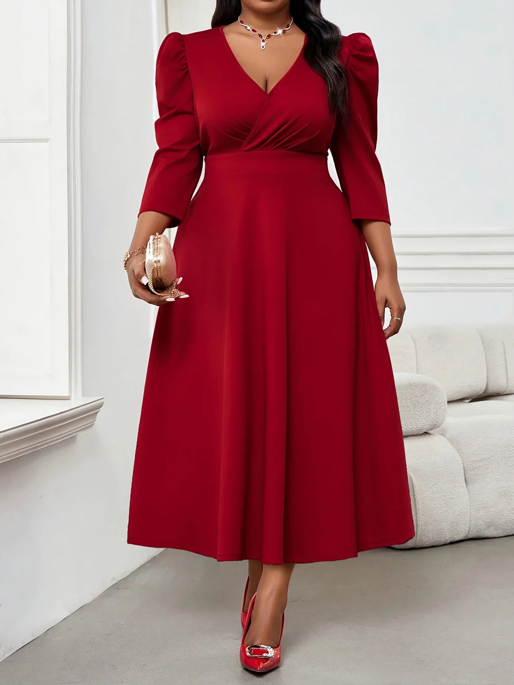 Atlanta Plus Size Elegant High Waist A-Line Office Maxi Dress