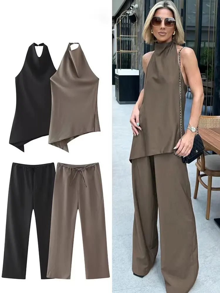 Tamara Solid Sexy Backless Two Piece Sets