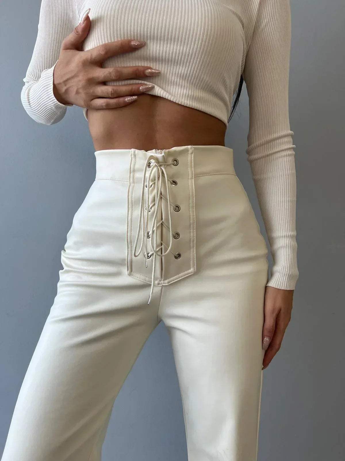 Hopatcong Sexy High Waist Trousers Flared Leather Pants