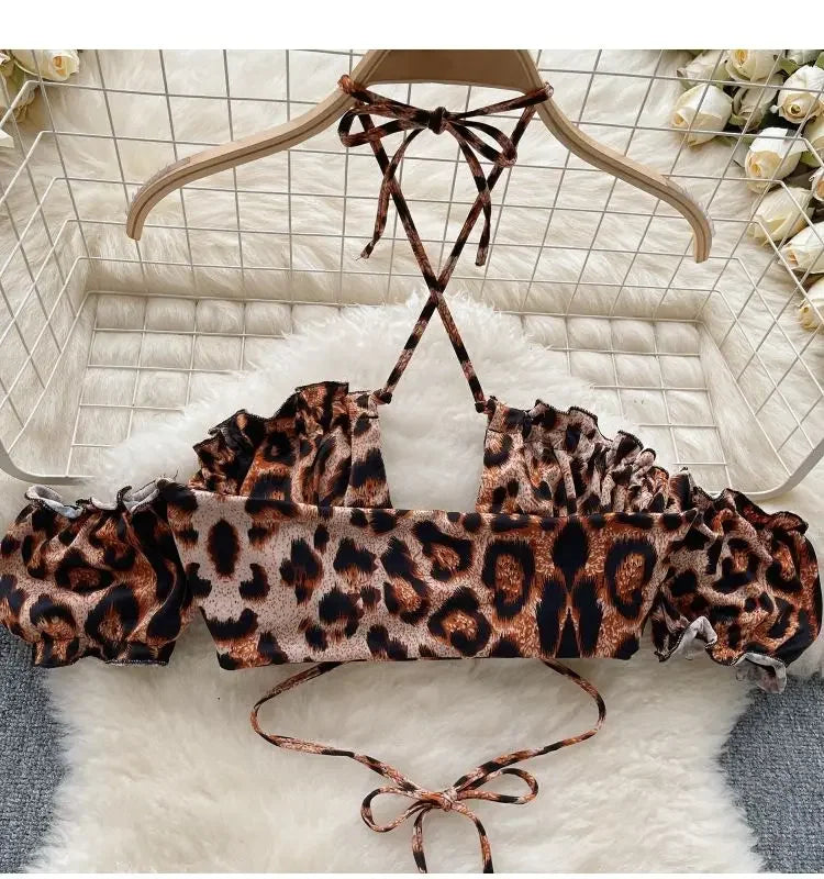 Ana Leopard Print Suits Sexy Off the Shoulder Two Piece Sets