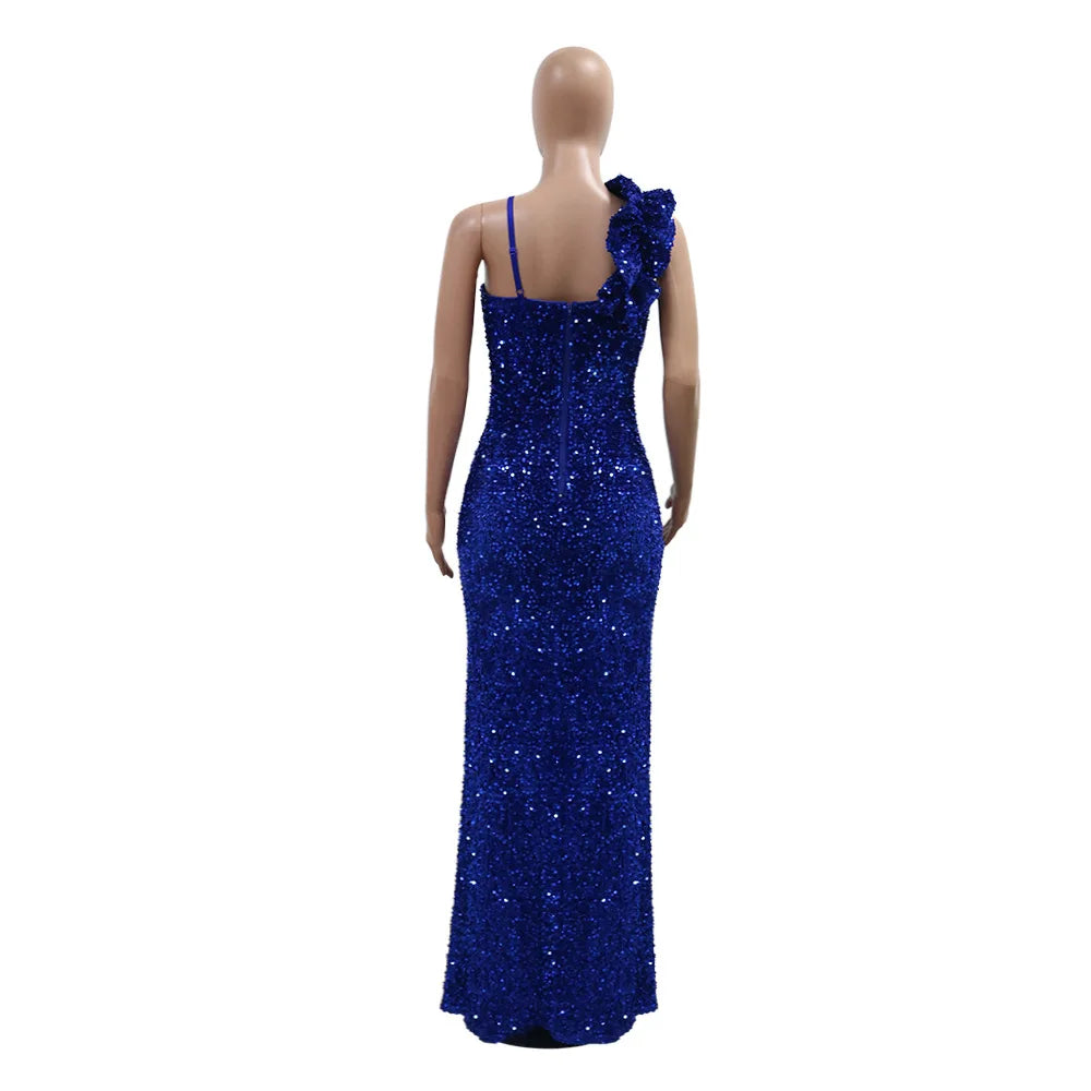 Bayone Sexy Sequins Solid Sexy Slim Fit Evening High Waist Elegant Lady Sleeveless Split Dress