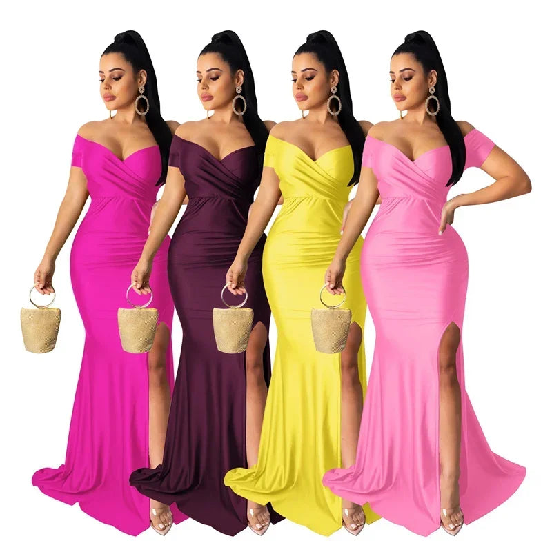 Barcelona Sexy Off The Shoulder V Neck Mermaid Evening Elegant Night Long Dress