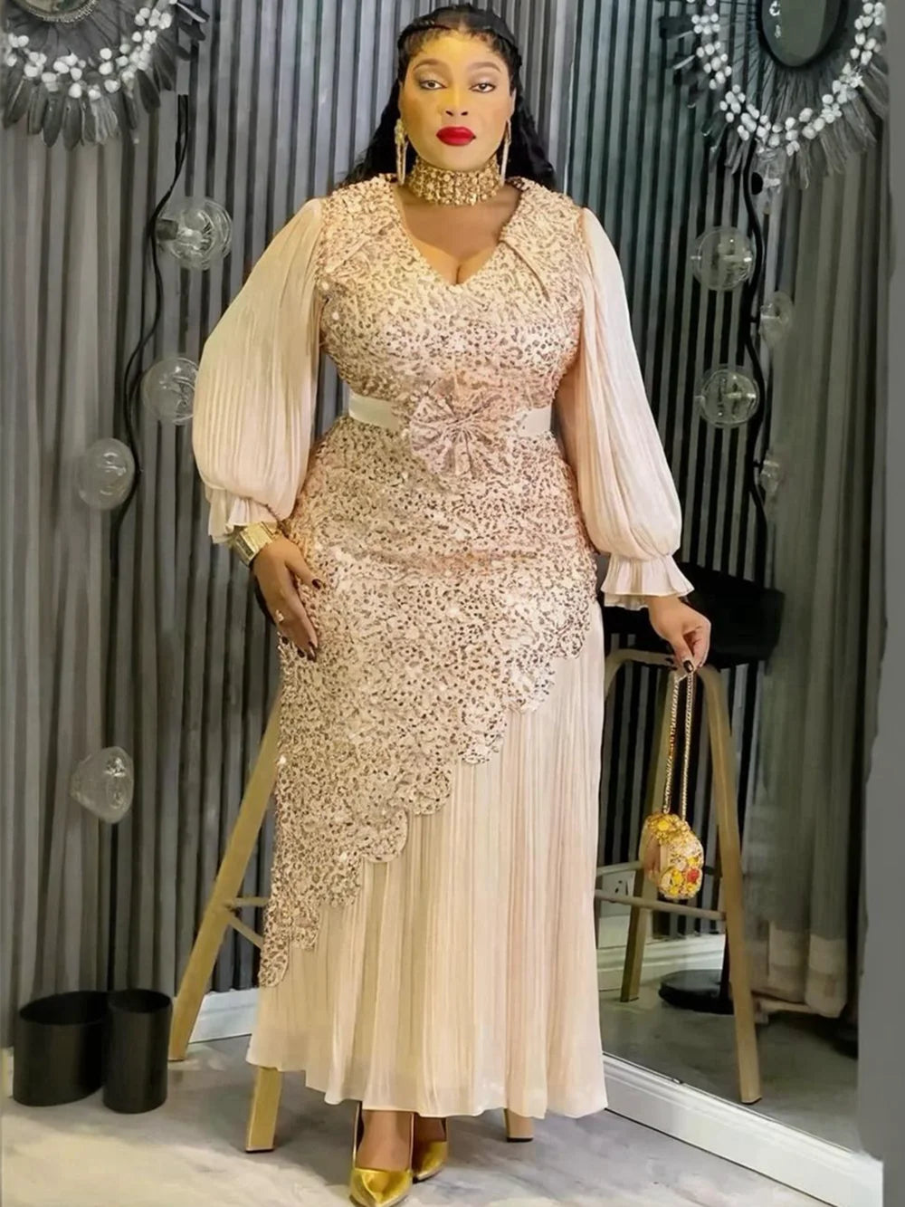 Wisconsin Plus Size Sequin Evening Party Long Elegant Dress