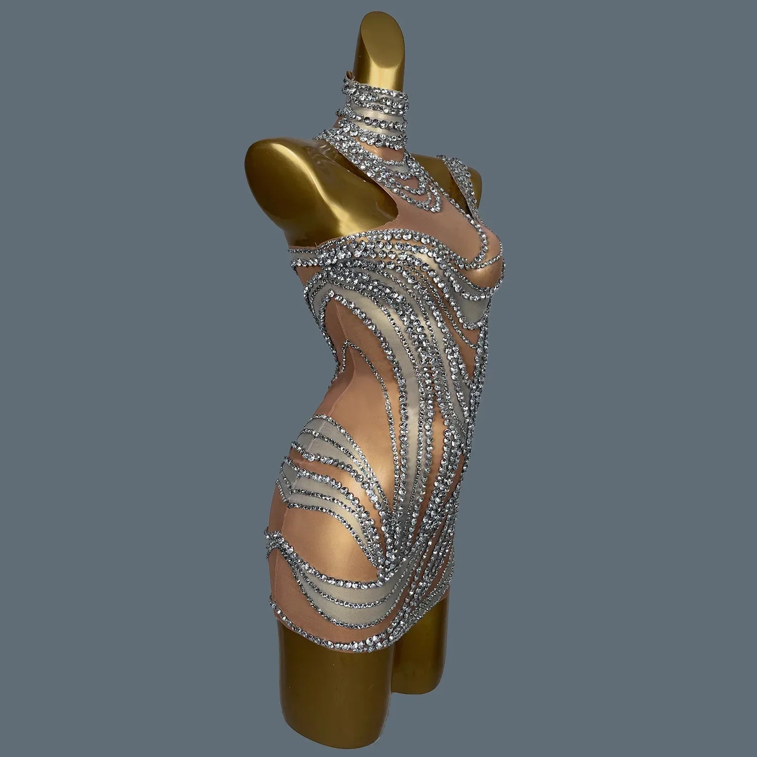 West Miffin Sparkly Rhinestone See Through Mini Dress