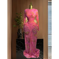 Kissimmi Tie Dye Printed Stacked Ruched Long Sleeve Bodycon Maxi Long Dress