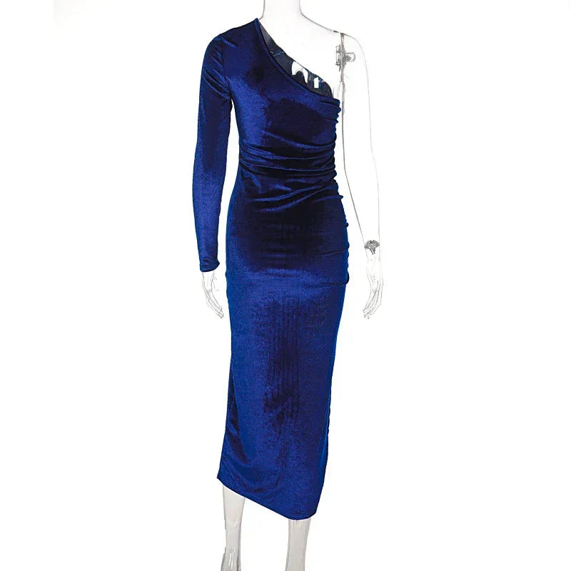 Westerleigh Elegant Long Sleeve Party Evening Velvet Bodycon Split Pencil Midi Dress
