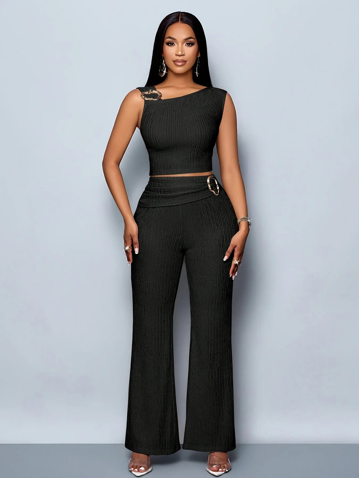 Samantha Stylish Sleeveless Cropped Two Piece Sets