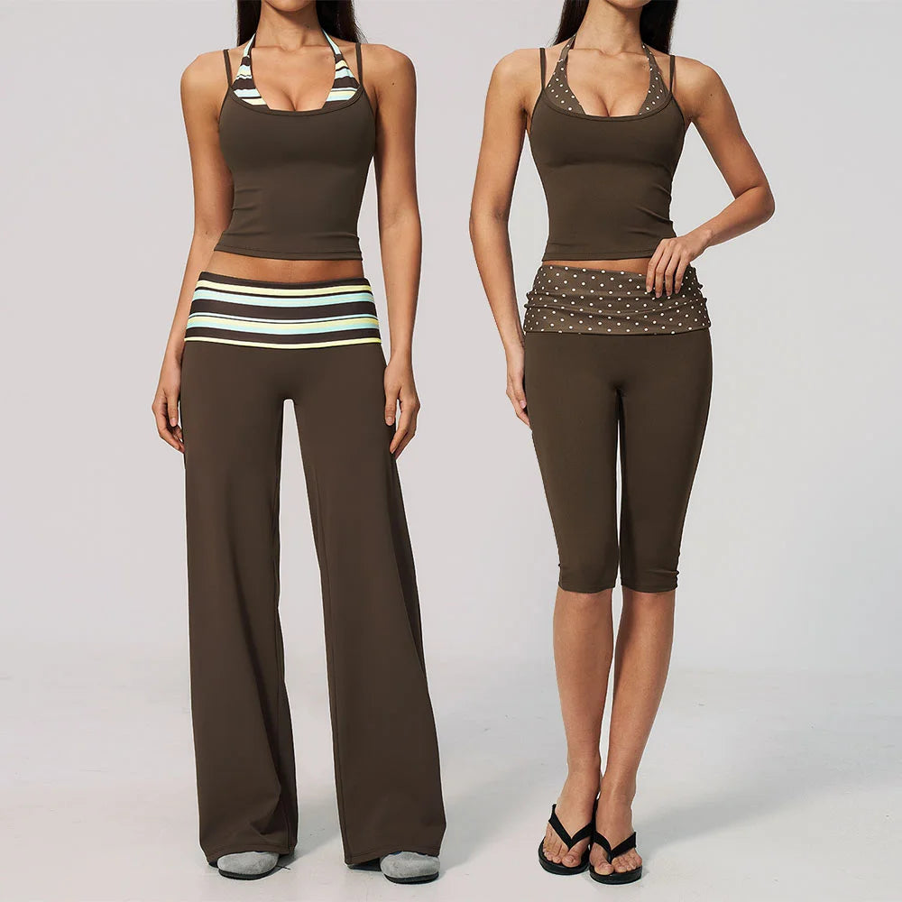 Francisca Polka Dot And Striped Workout Two Piece Sets