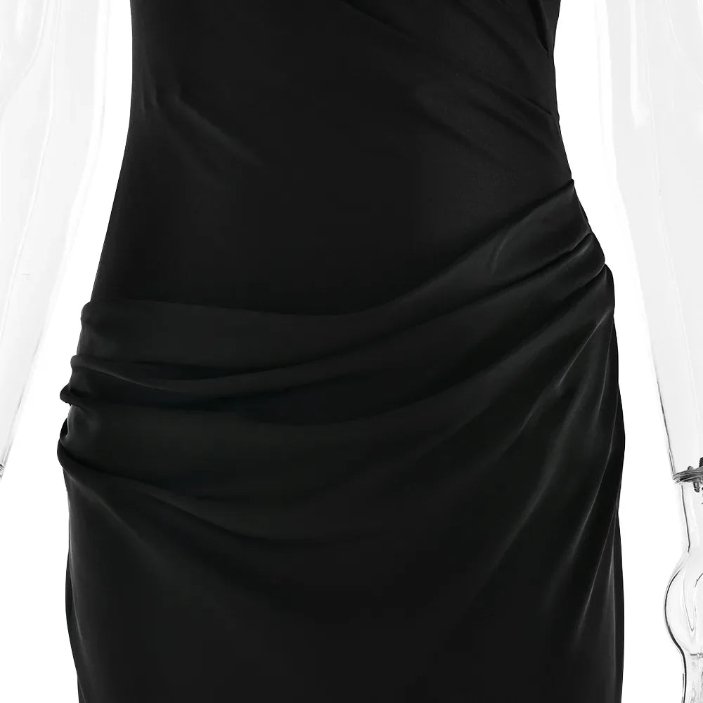 Roselle Satin Inclined Shoulder Sexy Fashion Patchwork Backless Bodycon Maxi Dress