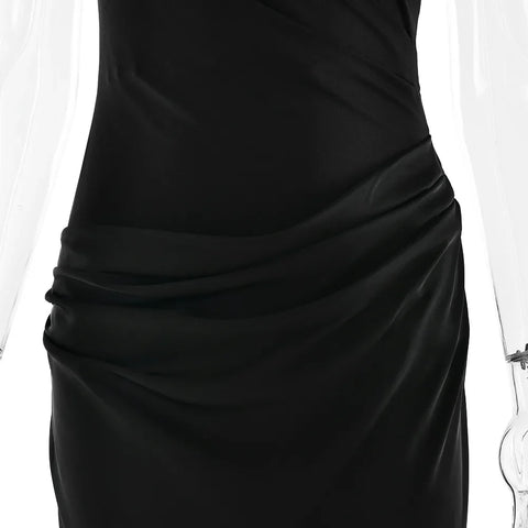 Roselle Satin Inclined Shoulder Sexy Fashion Patchwork Backless Bodycon Maxi Dress
