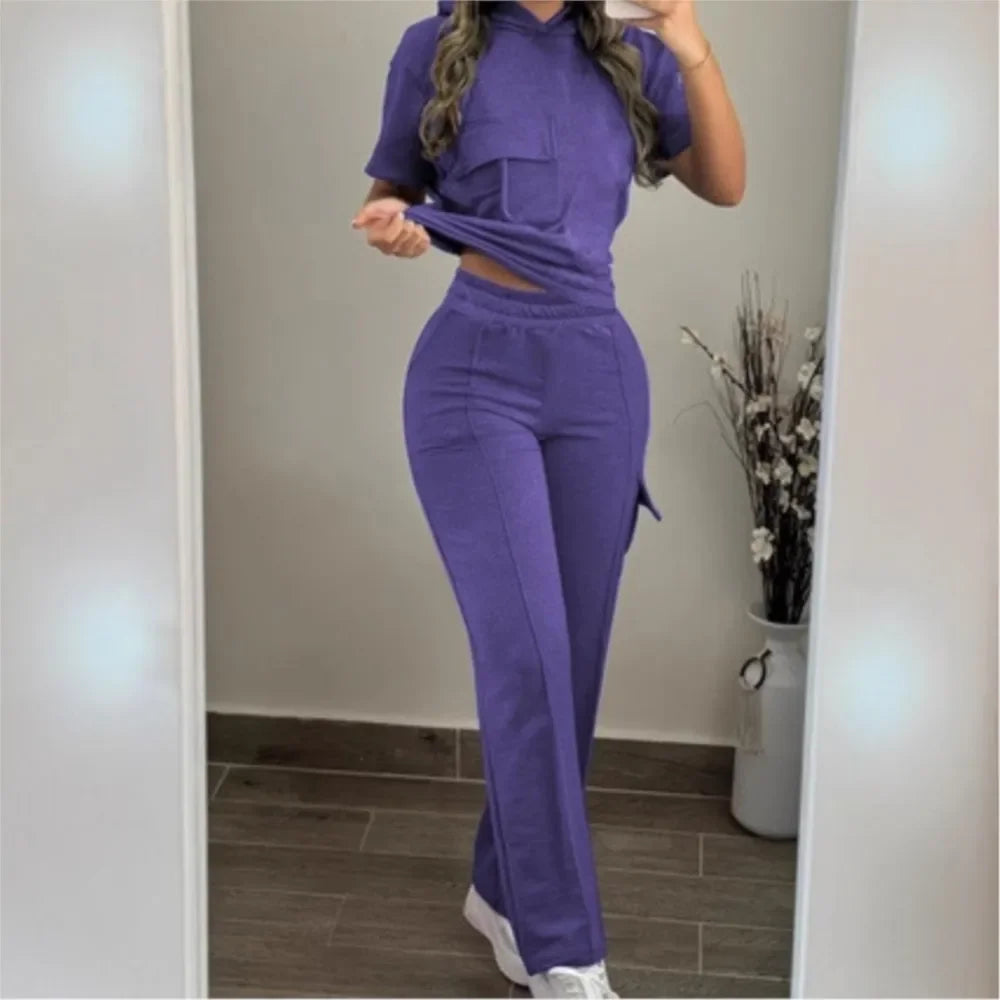Sarah Suit Fashion Pocket Casual Elastic 2-piece Set