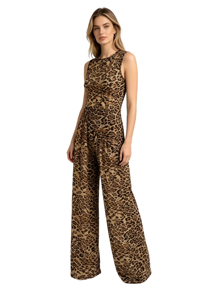 Olivia Woman's Sheer Leopard Print Two-Piece Sets