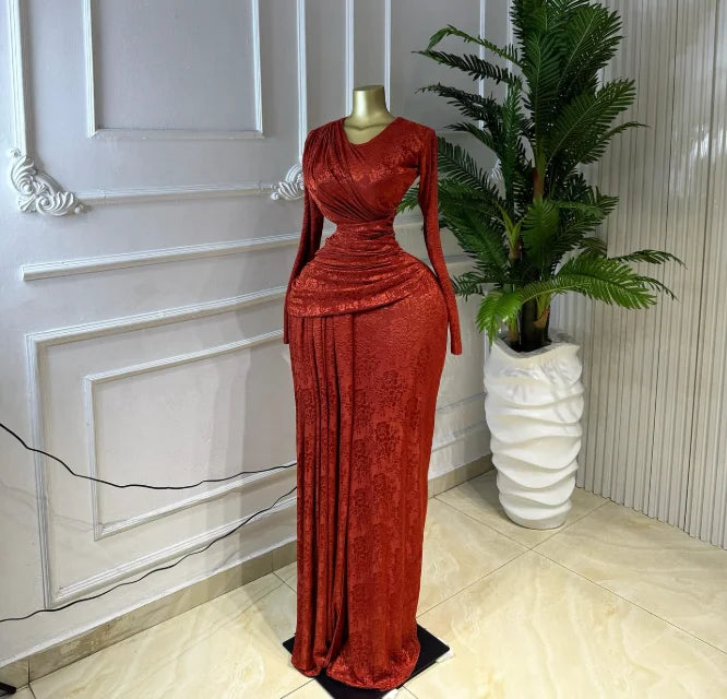 Sendaya Ribbon O Neck Long Sleeve Classic Maxi Dress