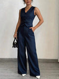 Hilda Outfit Button Front Vest And Straight Two Piece Sets