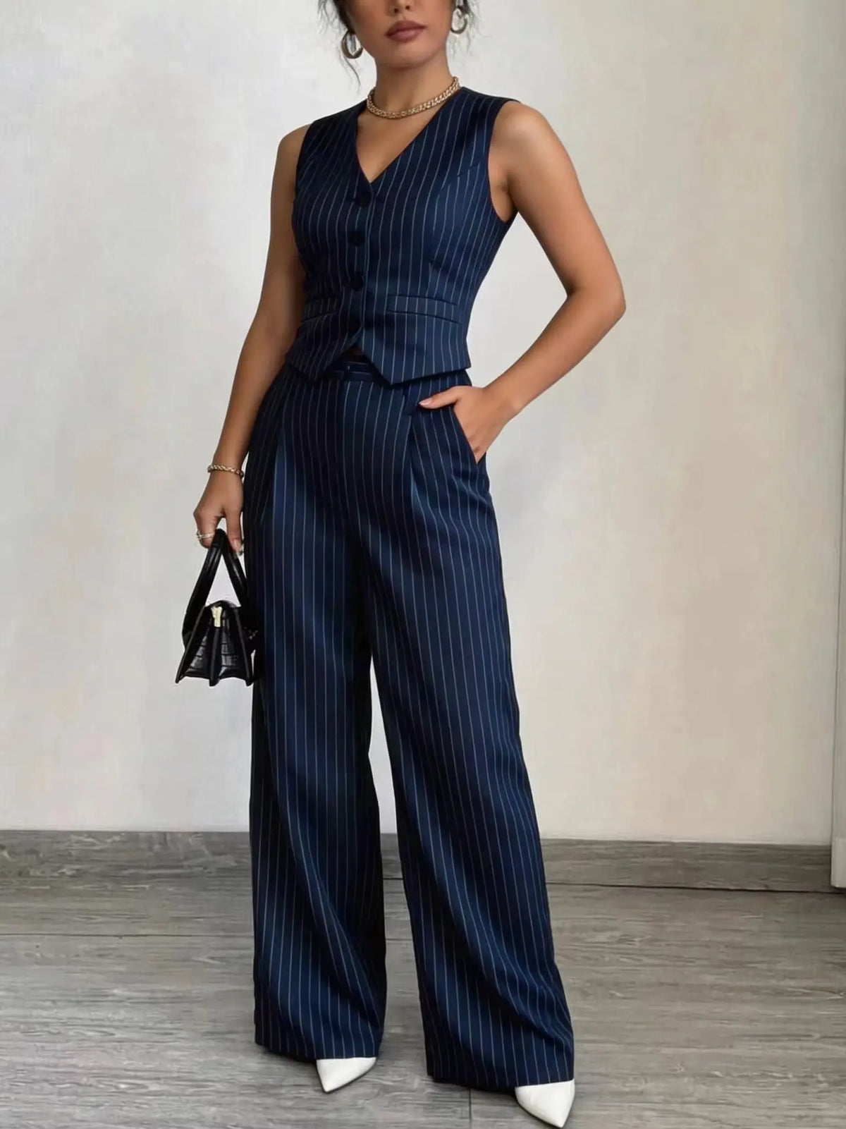 Hilda Outfit Button Front Vest And Straight Two Piece Sets