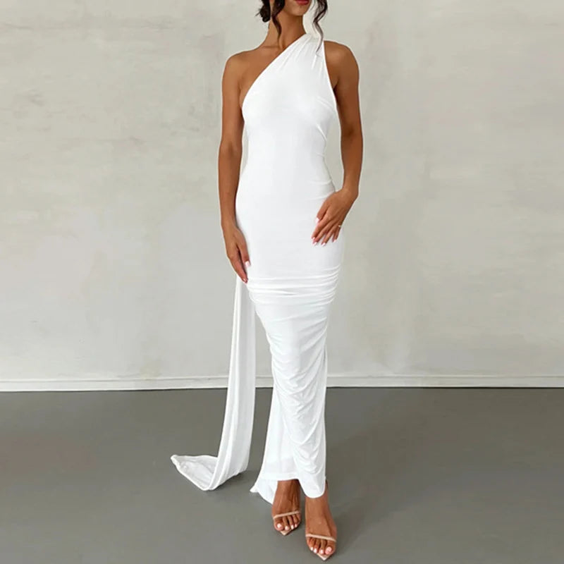 Jefferson One Shoulder Sleeveless Backless Ruched Bodycon Maxi Dress