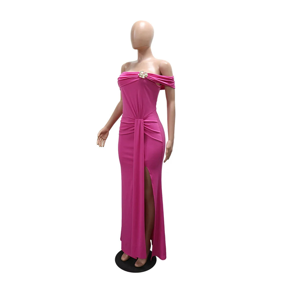 La Cuava Slash Neck Ribbon Elegant Sleeves Long Sexy Maxi Dress
