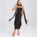Bridgeport Polka Dot Chiffon Spaghetti Strap Square Neck Mermaid Ruffle Hem Dress