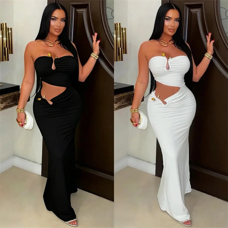 Sexy Strapless Party Cut Out Sheath Slim Club Wear Night Out Bodycon Long Dress