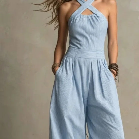 2026 Summer Jumpsuit Solid Color Hanging Neck Elegant Casual Versatile Simple Fashion Comfortable Daily Style Wide Leg Jumpsuit