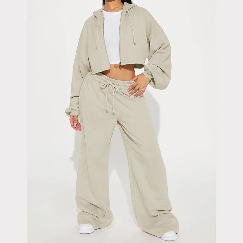 Rosita Zip-up Cropped and Long Pants Two Piece Sets
