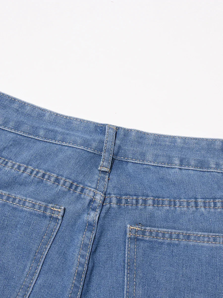 Old Bridge Solid Slimming Hollow Out Denim High Waist Spliced Button Jeans