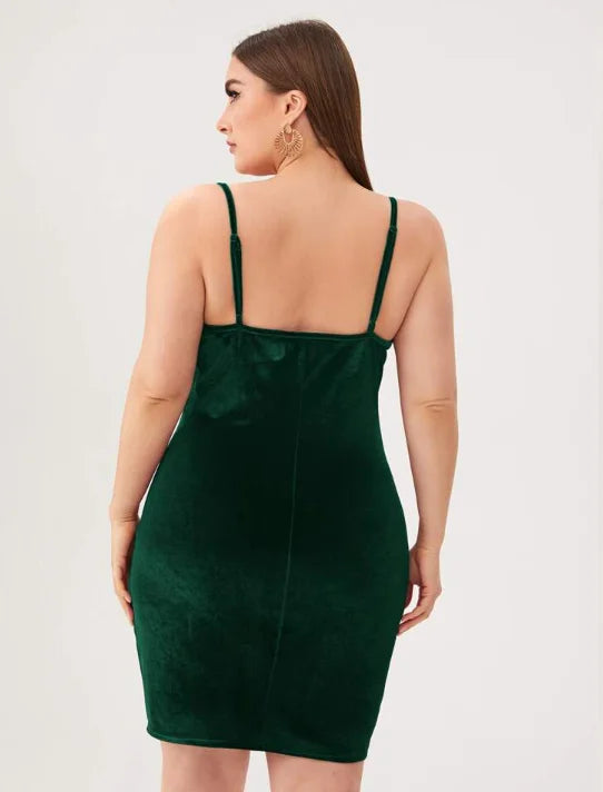 Sparta Plus Size Solid Ruched Cami Casual Sleeveless Cowl Neck Slim Dress