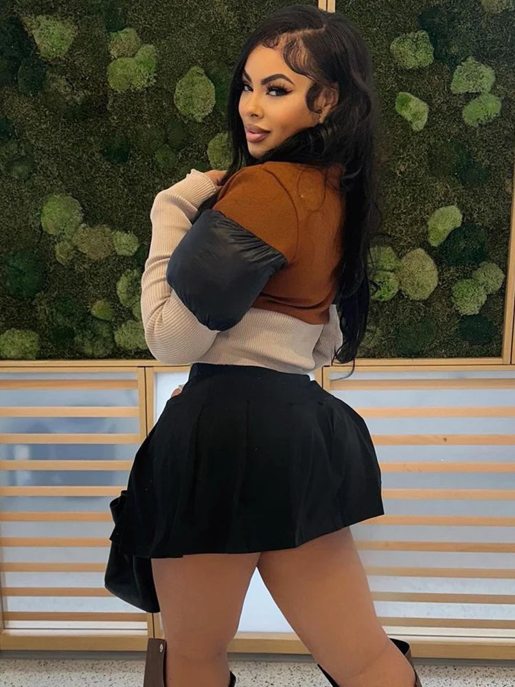 Spotswood Patchwork Long Sleeve Jacket Chic Zip Hipster Trend Coat Outwear