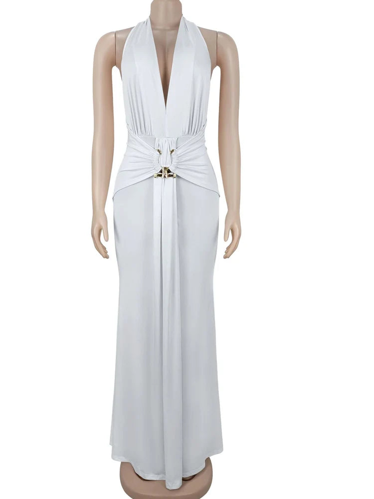 Bethelem Halter Maxi Elegant Backless Ruched Bodycon Long Gown Party Dress