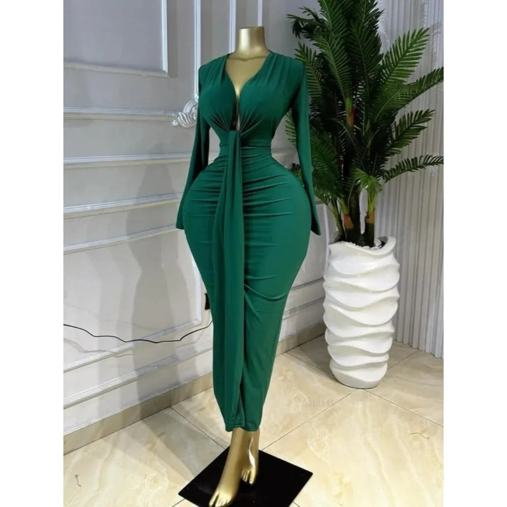 Sleeveless Bowknot Deep V Neck Bodycon Midi Dress