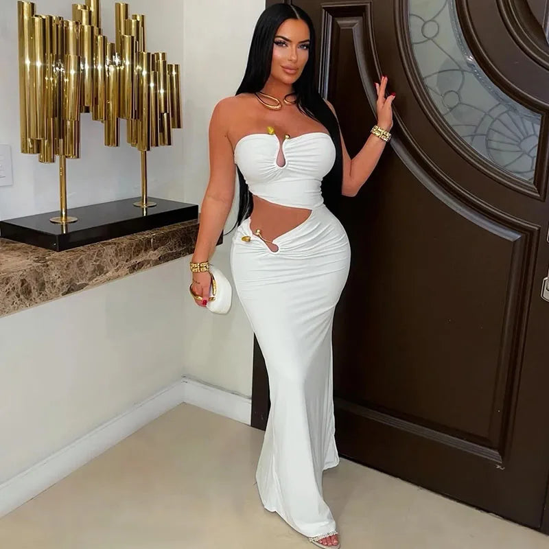 Sexy Strapless Party Cut Out Sheath Slim Club Wear Night Out Bodycon Long Dress
