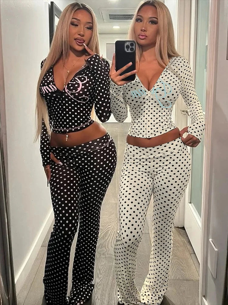 Vitaly Weird Puss Polka Dot Letter Print Two Piece Sets