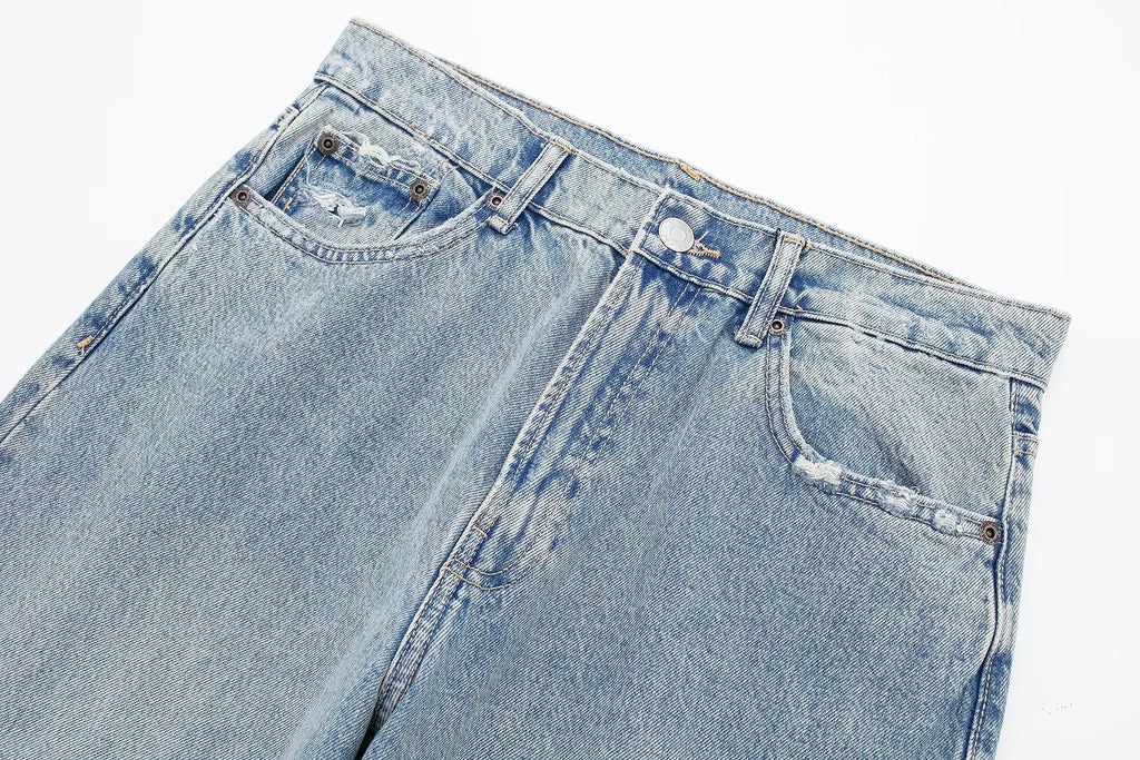 Jeans For Women 2024 Denim Solid Loose Zipper Fly Female Hole Trouser