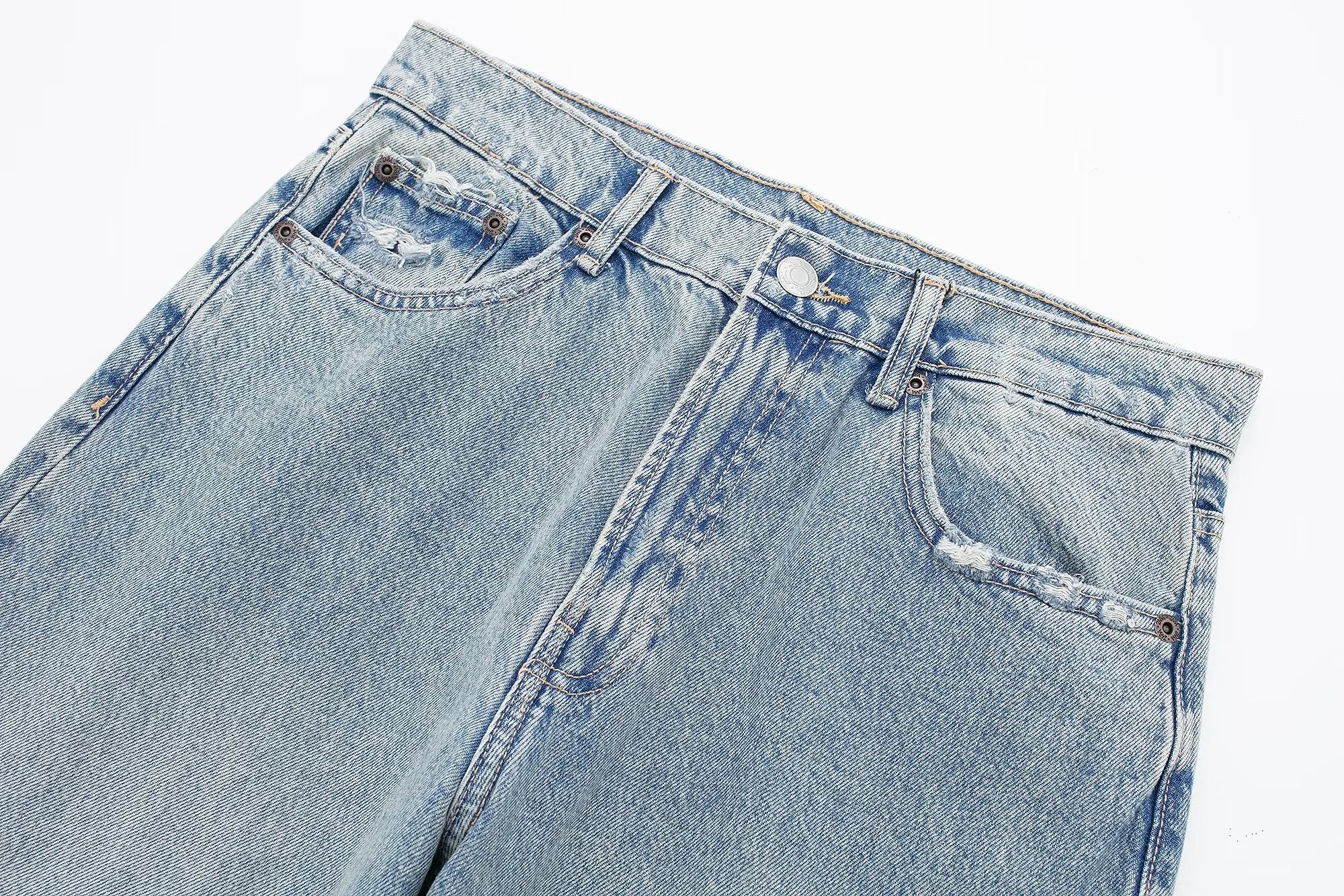 Jeans For Women 2024 Denim Solid Loose Zipper Fly Female Hole Trouser