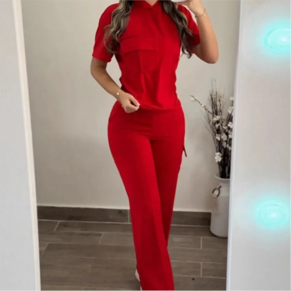 Sarah Suit Fashion Pocket Casual Elastic 2-piece Set