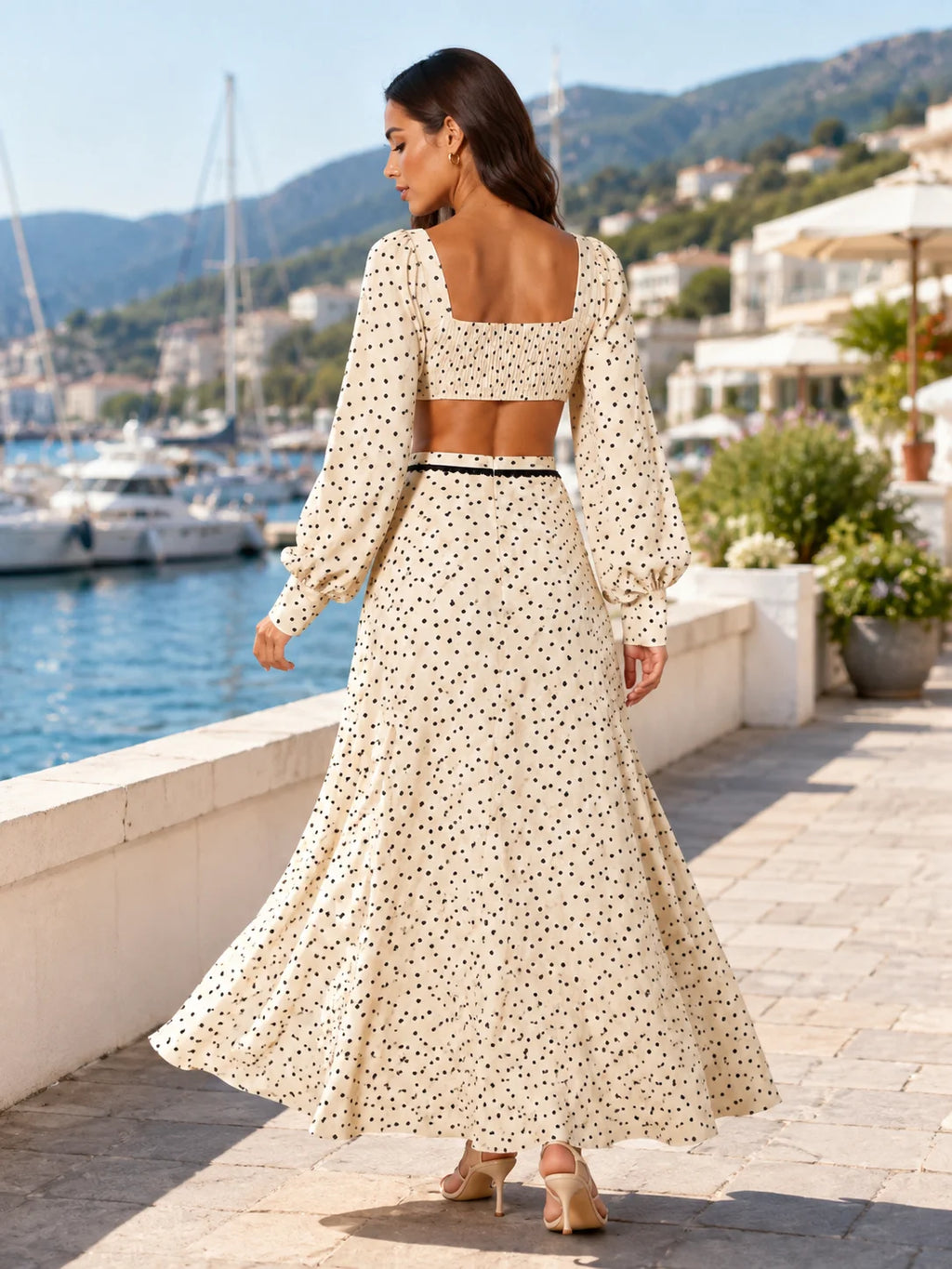 Lola Long Sleeve Cutout Back Tie‑Front Two Piece Sets