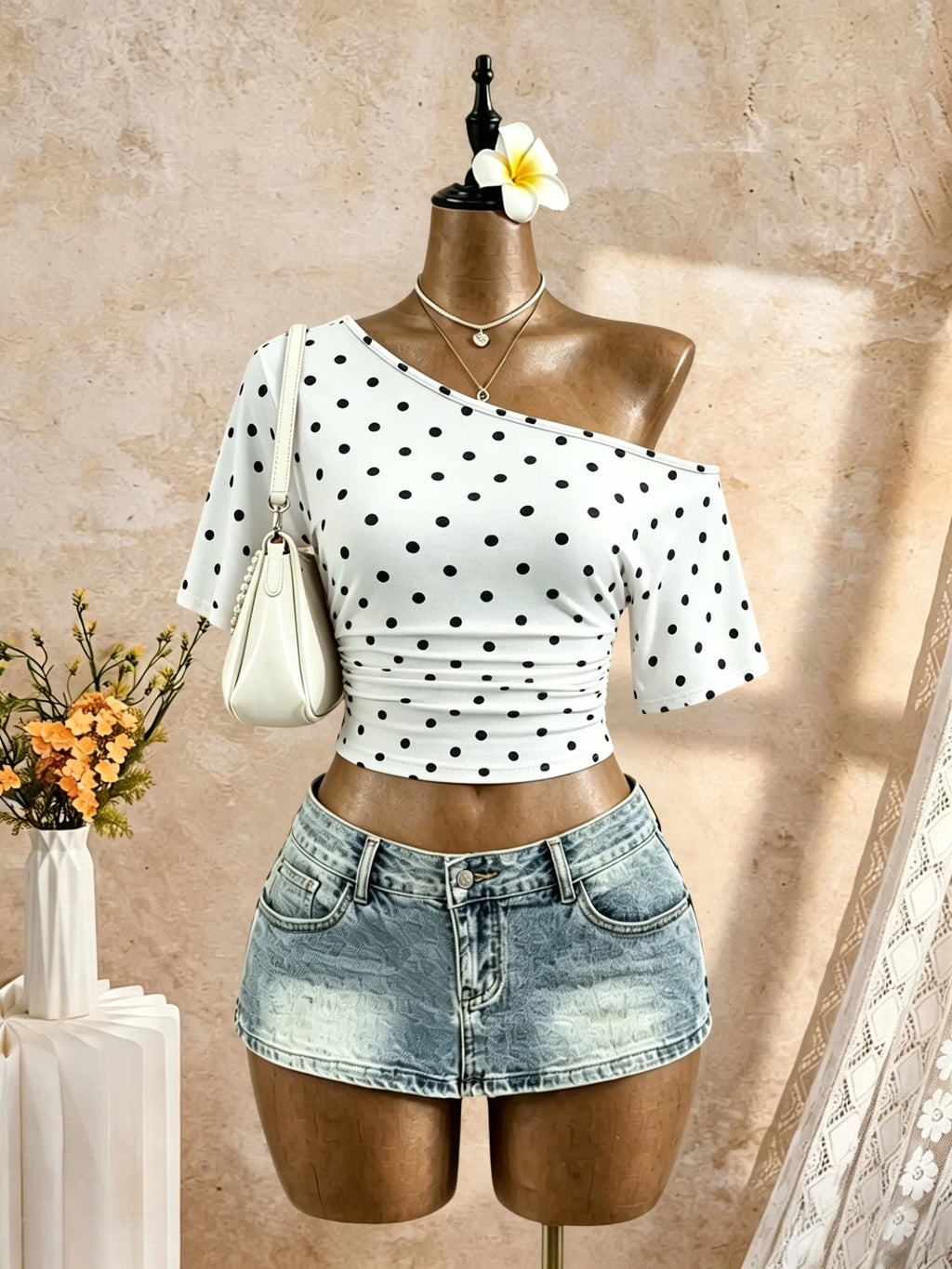 Women One Shoulder Sleeve Side Going Out
