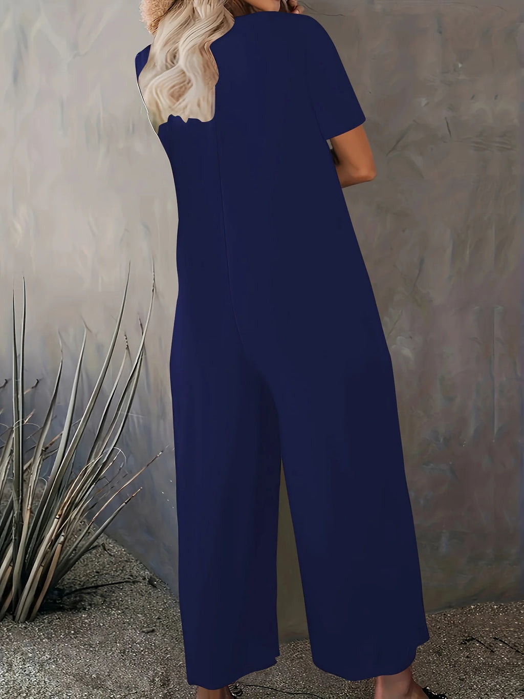 Plus Size Summer Women's Solid Color Jumpsuit with Pockets Casual Fashion