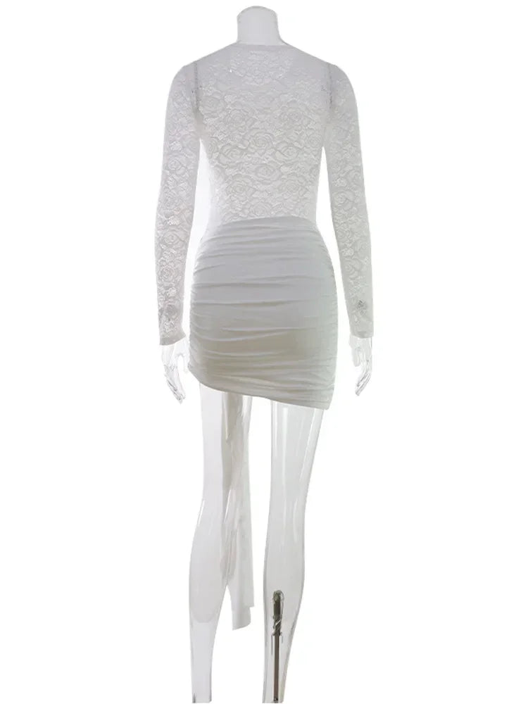 Hyde Park Lace Sheer Bodycon Sexy Club Solid Hip Wrap Skinny Dress