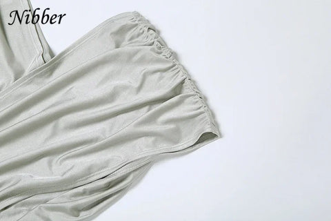 Adams Irregular Hollow Ruched Diagonal Collar Shorts Sleeve Waistless Slits Street Dress
