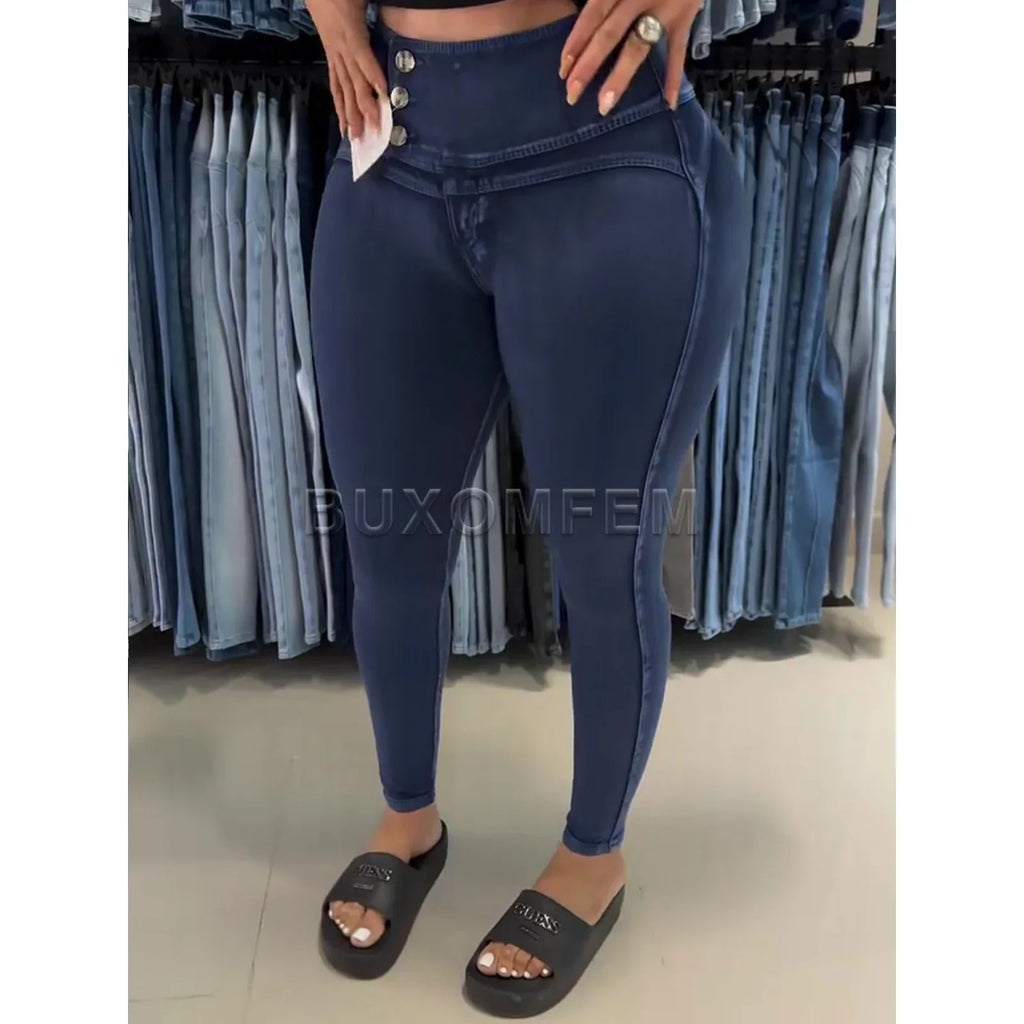 Layton High Waisted Blue Trousers Butt Lifting Stretch Jeans Denim Pants