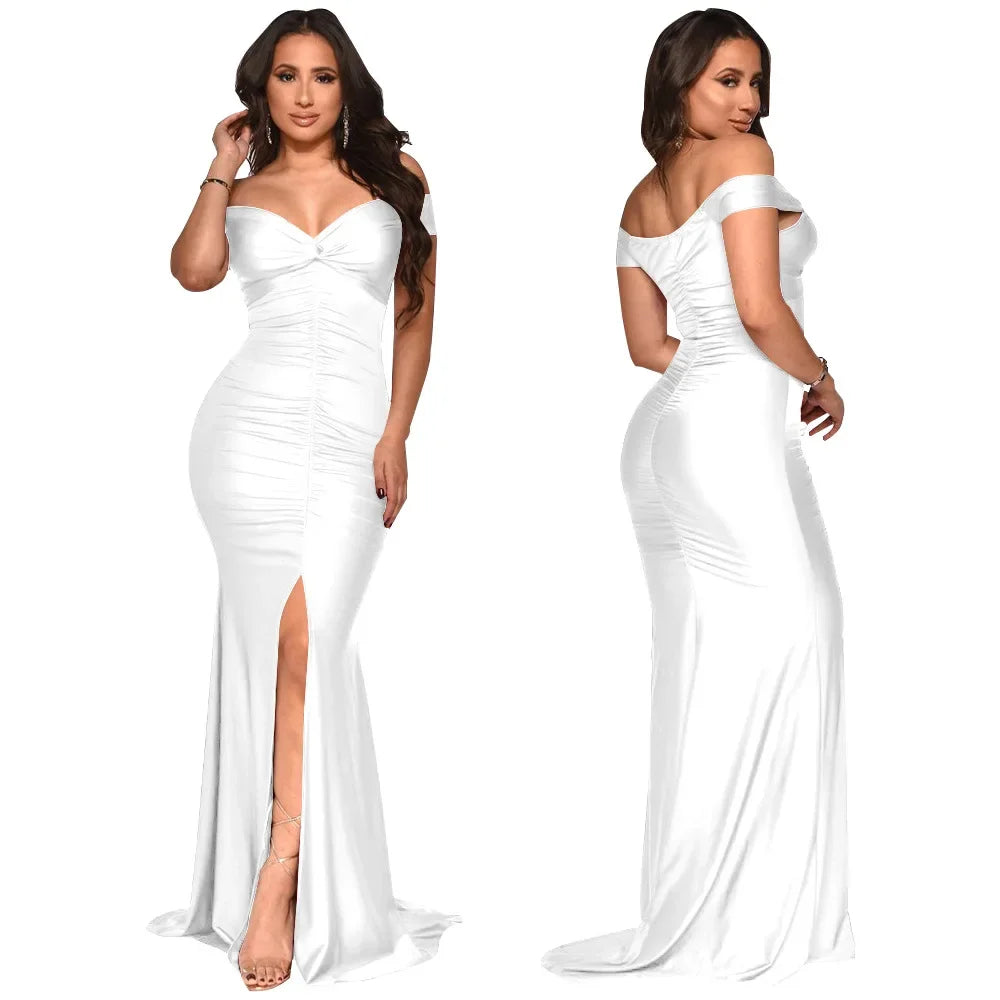 Toronto Banquet V Neck Sexy Satin Split Luxury Trailing Long Dresses