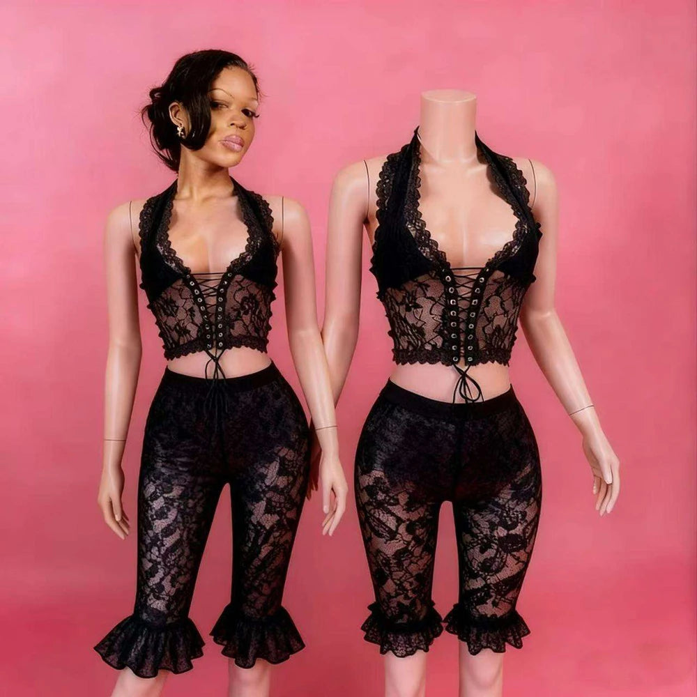 Tereza Women's Sexy Lace Mesh Two-Piece Sets
