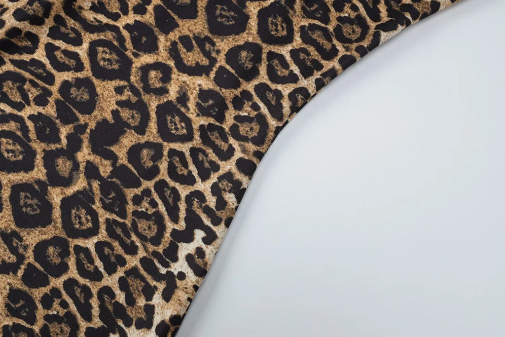 Bath Beach Elegant Square Collar Sleeveless Bodycon Split Leopard Print Long Party Dress