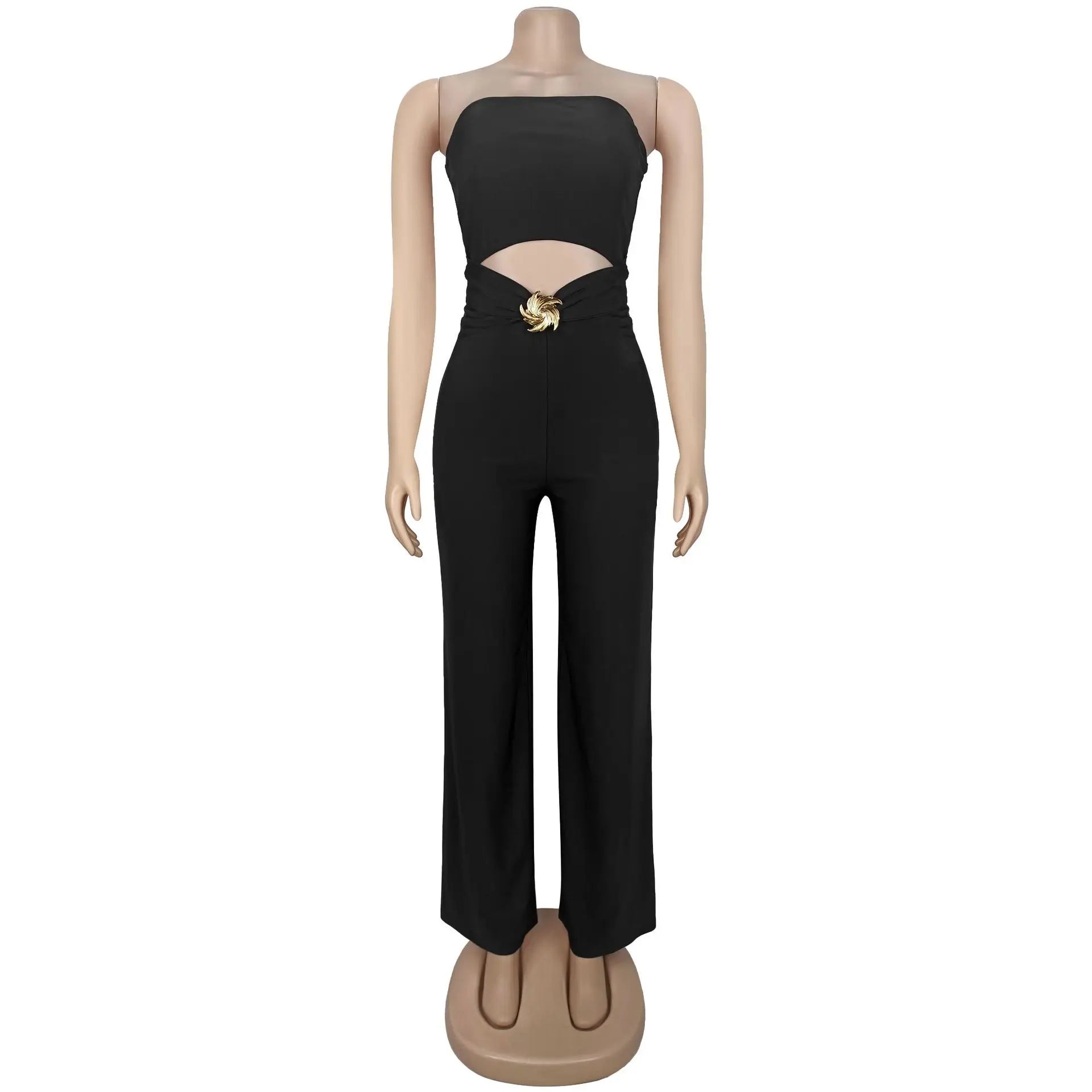 Honesdale Solid Color Sleeveless Backless Streetwear Jumpsuit