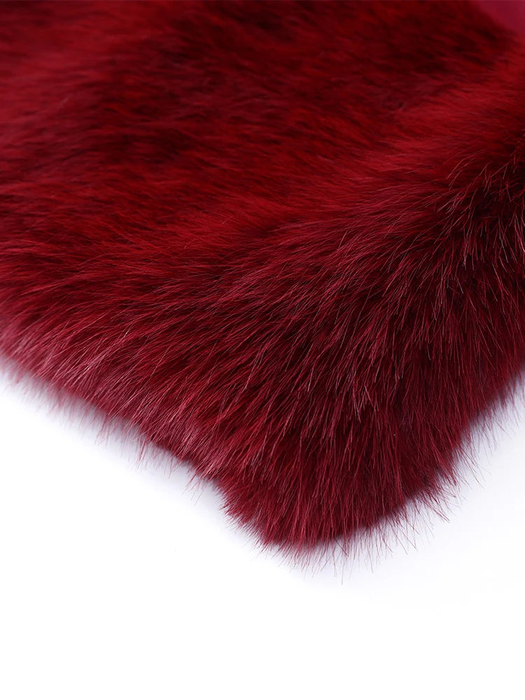La Zurza Strapless Faux Fur Patchwork Sexy Off Shoulder Full Sleeve Cinched-waist Bodycon Dress